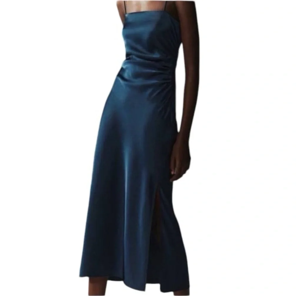 HOUSE OF HARLOW 1960 Navy Satiny Silku Midi Dress Party Holiday Wedding Size M - Picture 1 of 9